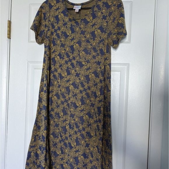 Dark Blue Carly Dress w/ Gold Detail - Picture 3 of 4